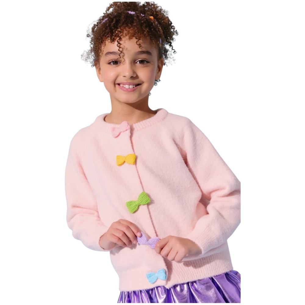 Lola + The Boys Pink Rainbow Button Cardigan- Size 8/9